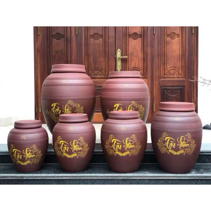 Chum Rượu Tài Lộc Bát Tràng - Sành Ngâm Rượu Không Men Cao Cấp - Hút Độc Tố - 5L 10L 20L 30L 50L