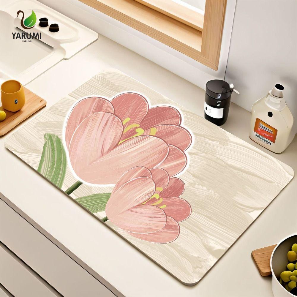 Thảm sấy bát đĩa ALISON, Thảm thoát nước chống trượt Diatomaceous, Thảm trải bàn Siêu thấm in hoa Tu