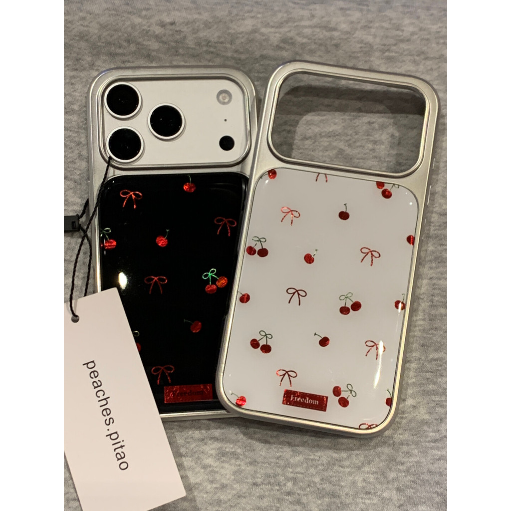 Sáng bóng Chery Silver Edge Y2K Phim hoạt hình Thiết kế trong suốt Vỏ nơ anh đào dễ thương cho iPhon