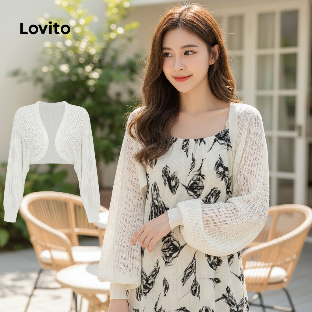Lovito Áo khoác len cardigan nữ trơn đơn giản L64AD102 (Trắng / Đen)