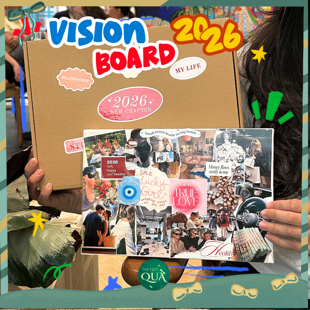 Set Vision Board canvas 2026 in theo yêu cầu - thiết lập mục tiêu, Manifest cho năm mới