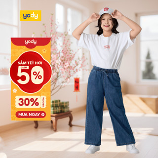  🌸SALE TẾT🌸 Quần Jean Trẻ Em YODY Nữ Suông Cạp Chun QJK7031 cần ẩn 
