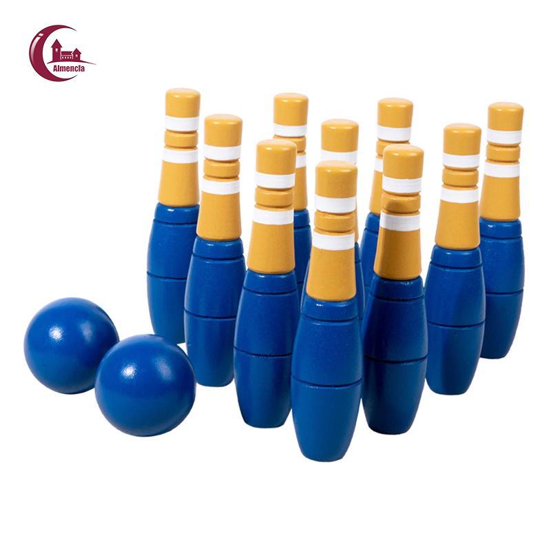 Bộ 10 Chiếc Bowling Bằng Gỗ, Đồ Chơi Bowling Trẻ Em Và Túi Đựng, Gia Đình Vui Nhạt Bowling Bãi Cỏ, C