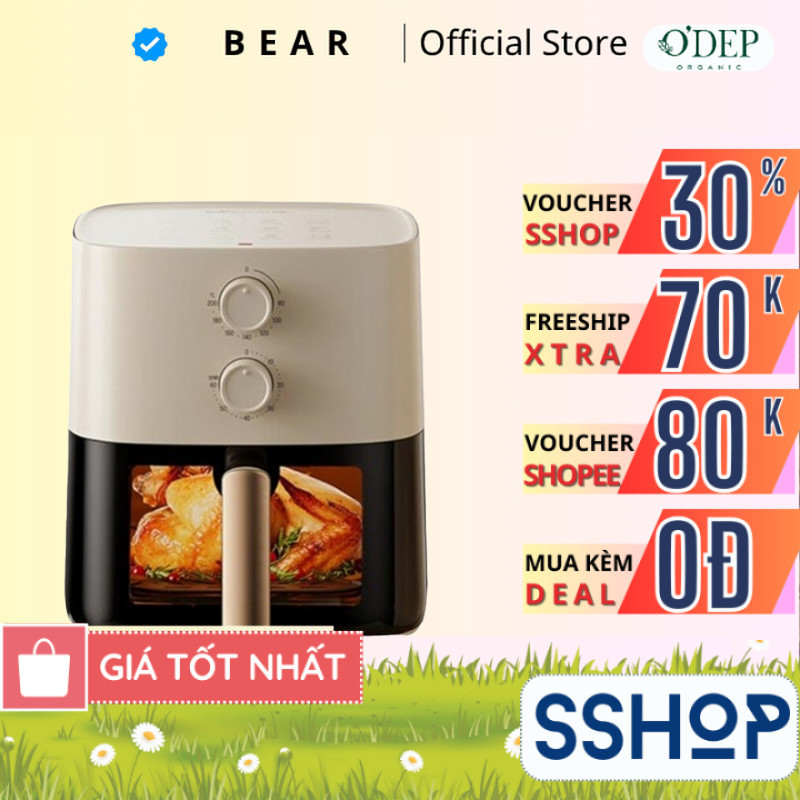 Nồi chiên không dầu 5L Bear Chính hãng, công nghệ nhiệt đối Lưu 360 độ QZG-J15M1 - SSHOP SSA