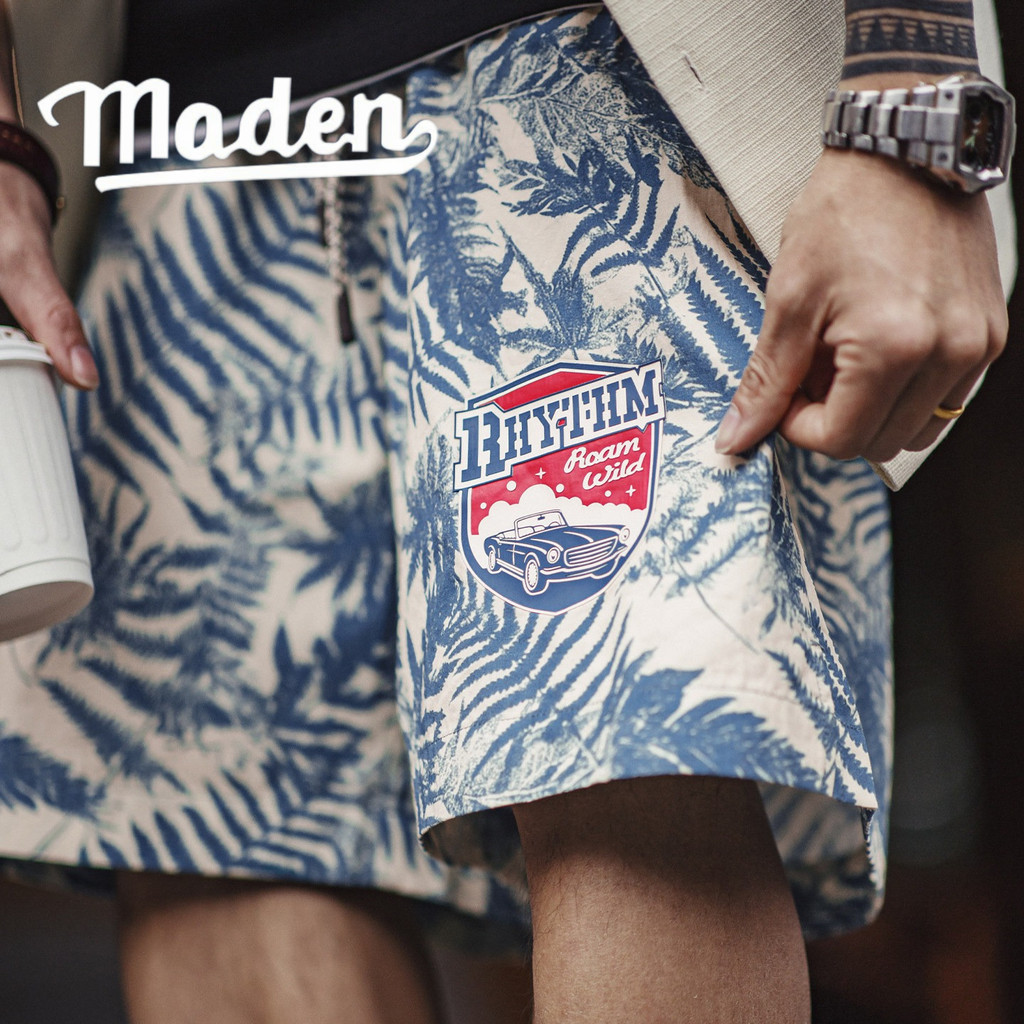 MADEN Nam Vintage Quần Short Đi Biển - Phù Hợp Mùa Hè