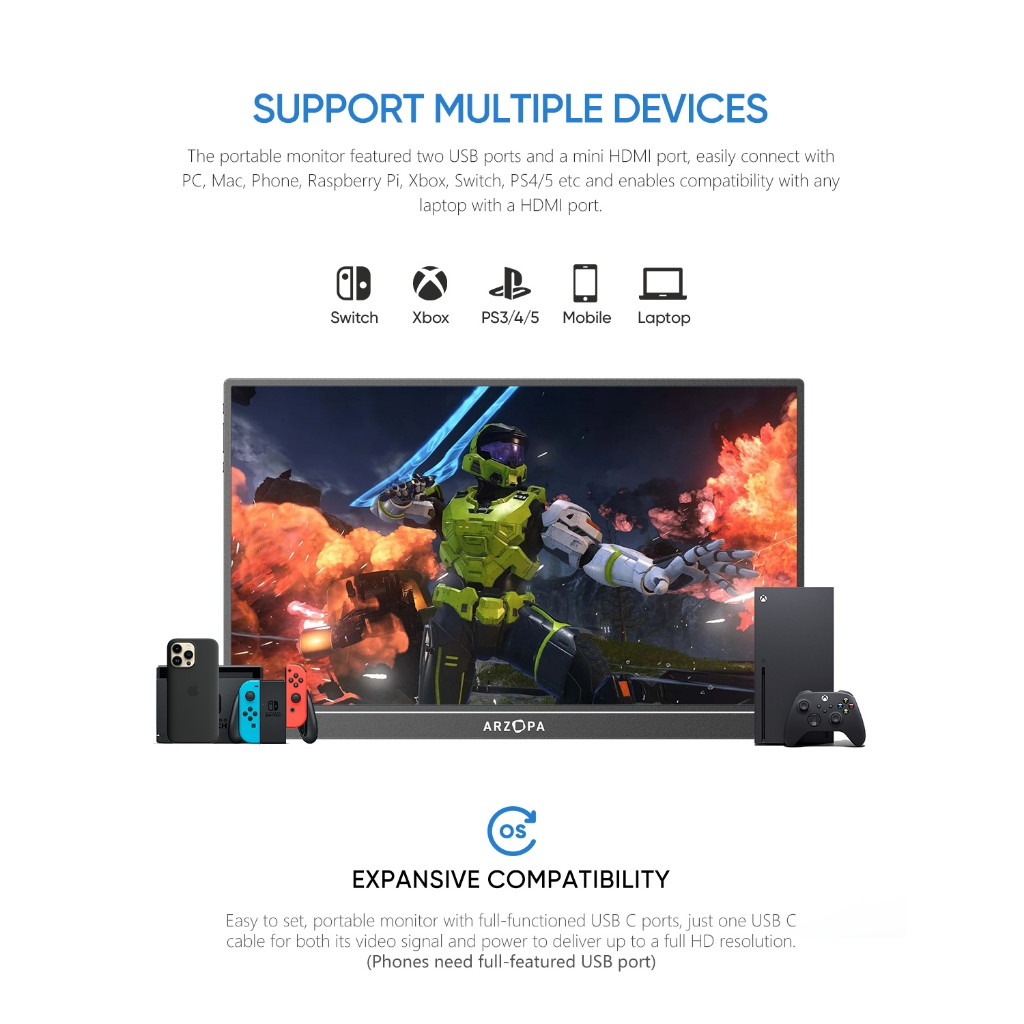 Màn Hình Di Động ARZOPA Z1RC 16" 2.5K IPS | 500 Nits | 100% sRGB | USB-C HDMI | Chính Hãng |Hỏa Tốc | BigBuy360 - bigbuy360.vn