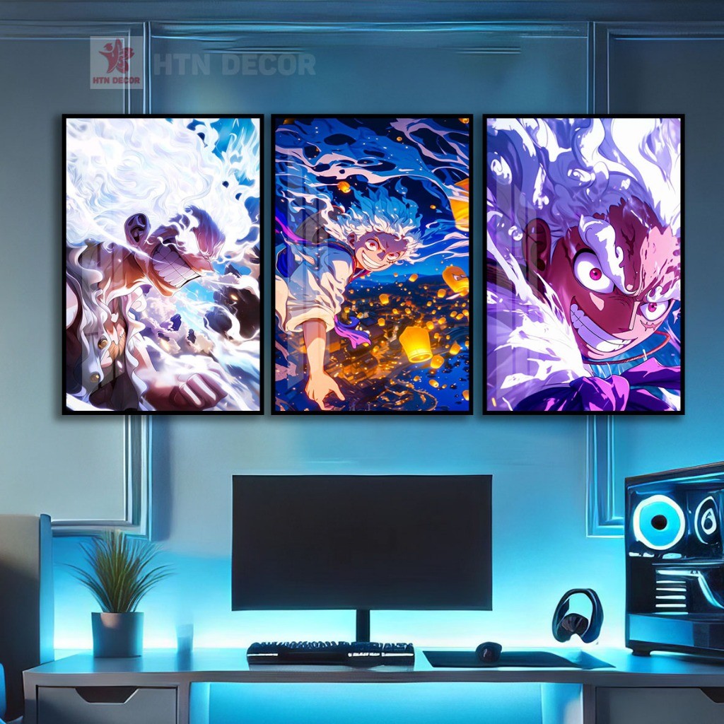 Set 3 Tranh Tráng Gương OnePiece Luffy hiệu ứng LED NOEN cực ảo (GIẢ LED). Tranh Treo Tường Anime,..