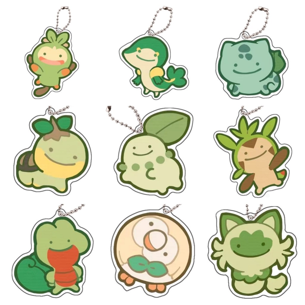 Pokemon Bulbasaur Snivy Grookey Rowlet Keychain Anime Peripheral Cute Cartoon Backpack Key