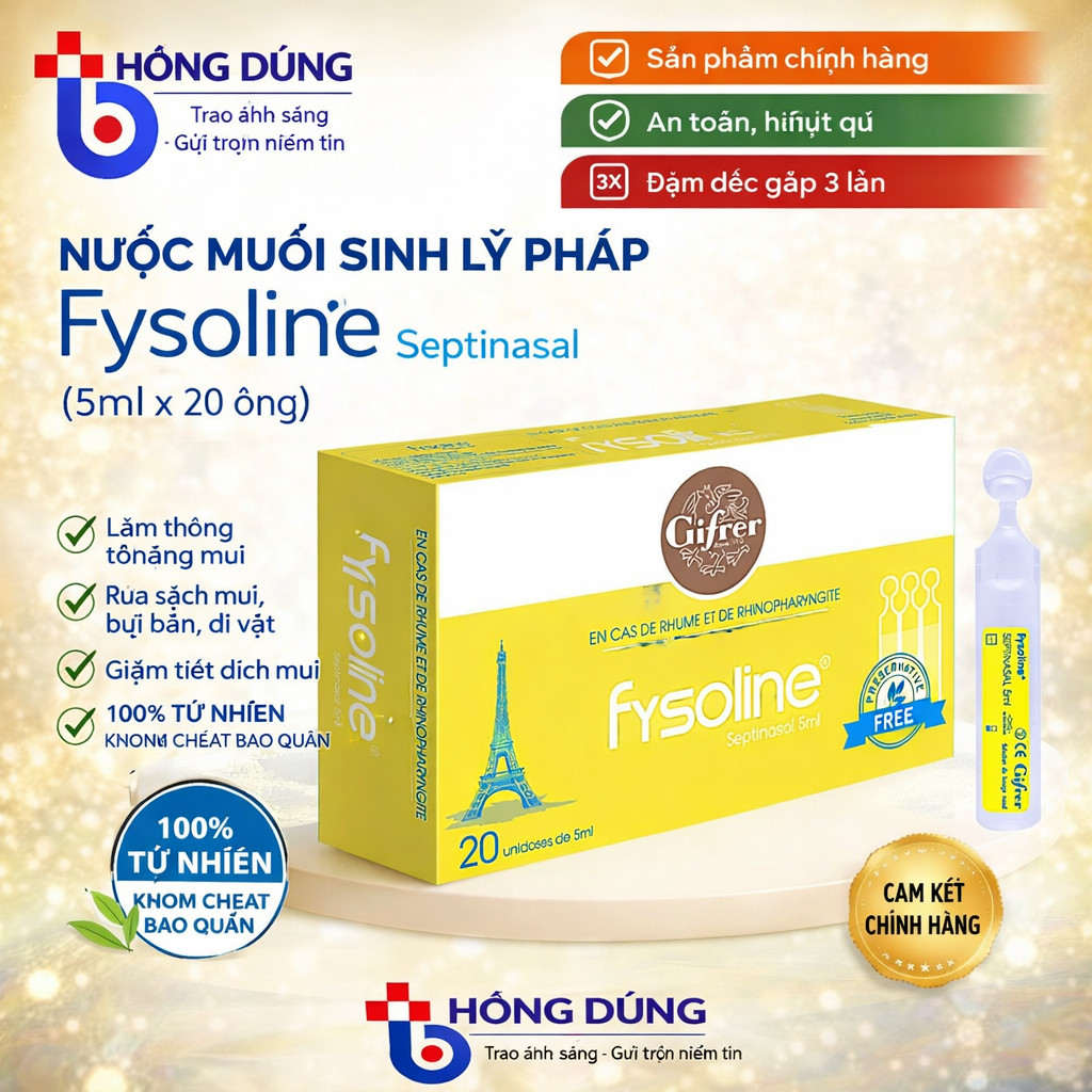 Fysoline Septinasal (Fysoline Vàng) - Nước muối sinh lý chống khuẩn (Pháp) hỗ trợ giảm nghẹt mũi, sổ