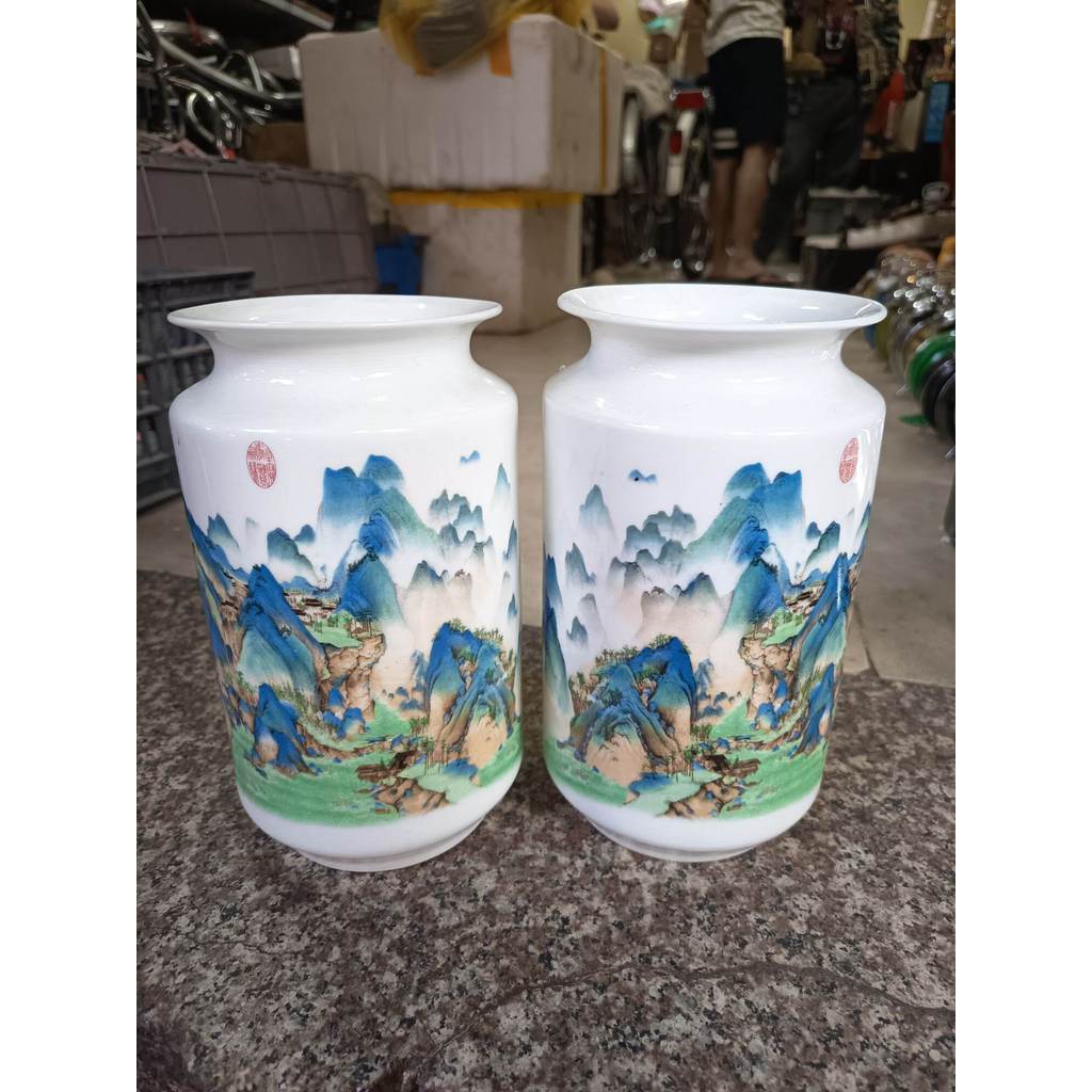 Pair of Blue and White Ceramic Vases, Price Is for a Pair.