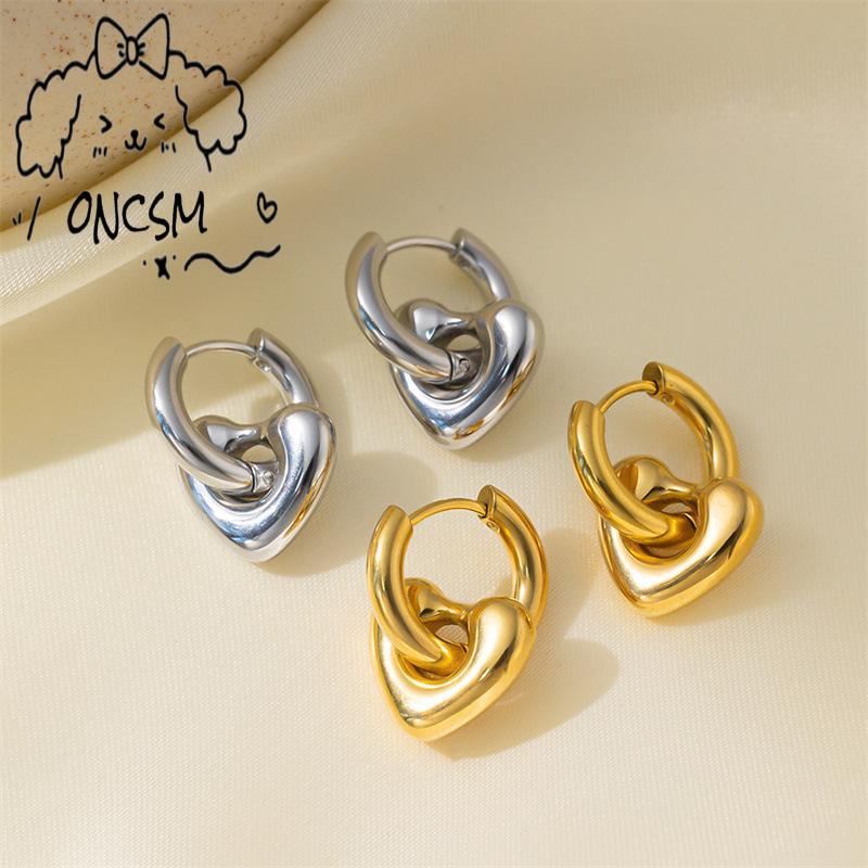 Bông tai trái tim bằng thép không gỉ titan - Mạ vàng 18K đeo lâu trôi Không bong tróc