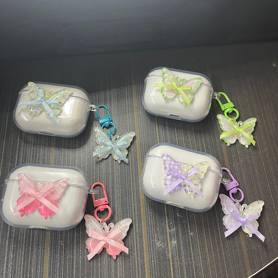 Ins Bướm Ren Keychian Dành Cho airpods pro 2 3 / airpod4 / airpod pro3 Ốp Lưng Tai Nghe Trong Suốt A