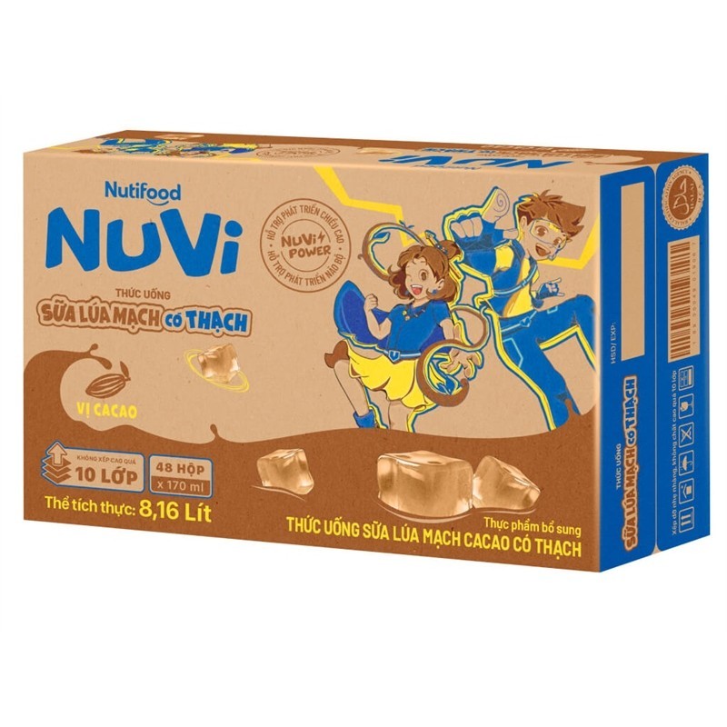 Thùng 48 hộp sữa Nuvi có thạch socola 170ml
