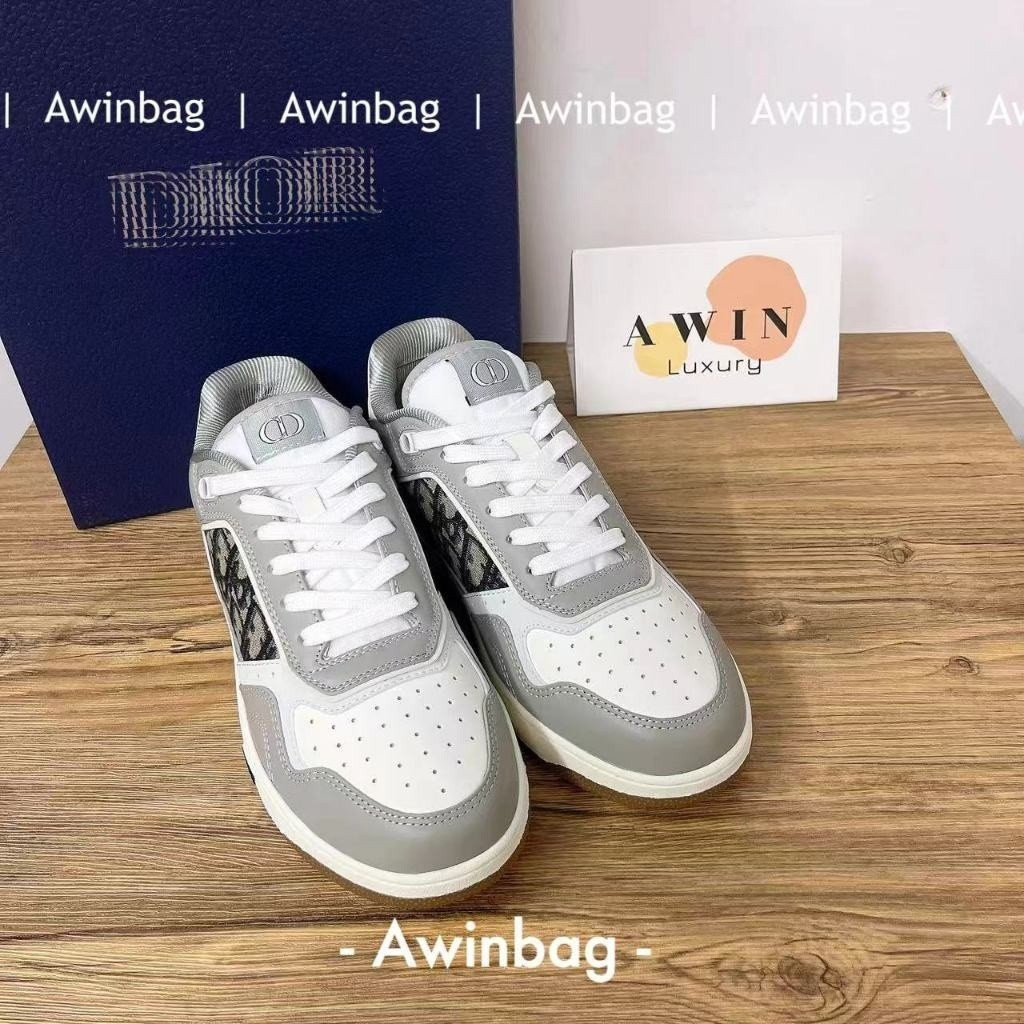 Giày thể thao da bò in hình Galaxy cổ thấp Awinbag B27 - Giày Unisex màu xám trắng