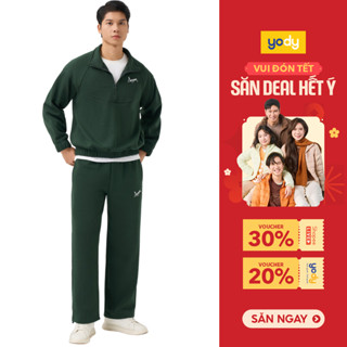  Bộ Đồ Nam YODY Set nỉ quần dài áo Halfzip Thêu Chữ MCSL25F045 