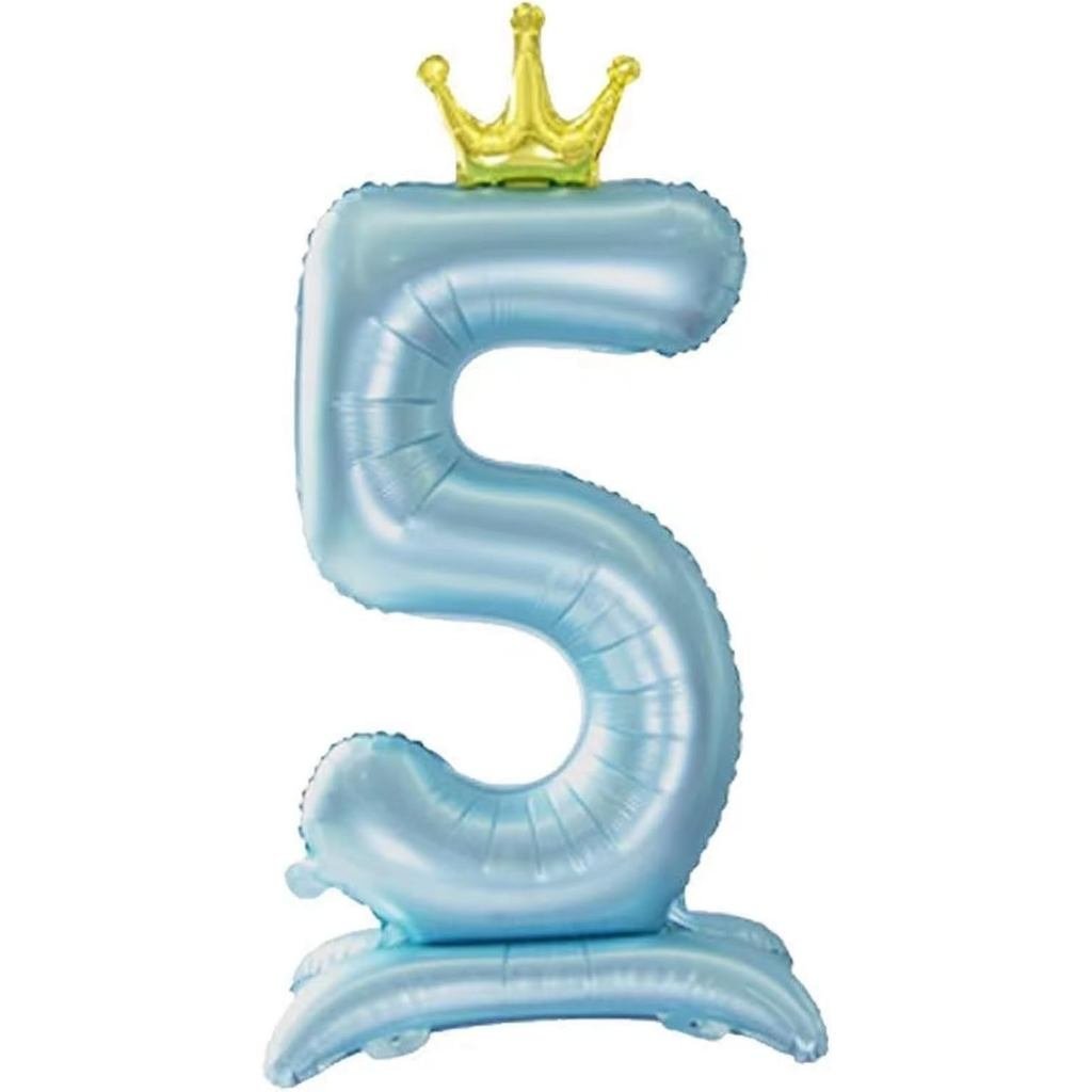 Bóng bay số 5 màu xanh đứng 42 Inch có vương miện, Bóng bay sinh nhật lần thứ 5 cho bé trai bé gái, 