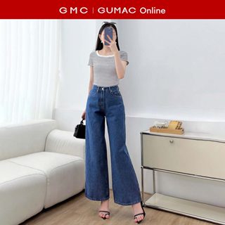   TẶNG QUÀ ĐƠN 499K  Quần jeans nữ ống suông xanh đậm denim jeans mềm tôn dáng thời trang Gmorning - GUMAC YQJF03048 