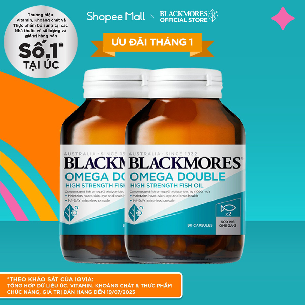  Combo 2 Lọ Viên Uống Dầu Cá Bổ Sung Omega Hỗ Trợ Cho Tim Mắt và Da Blackmores Double Omega High Strength 90 Viên Lọ 