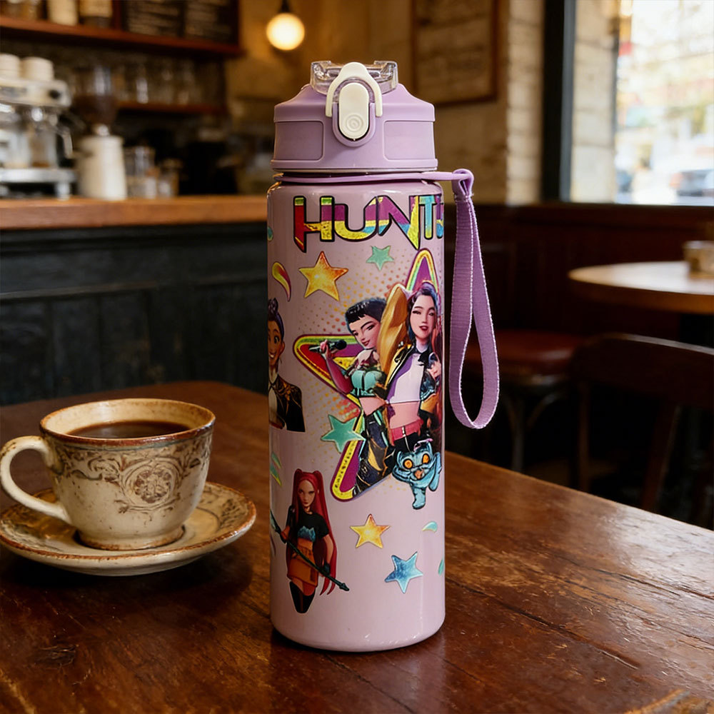 K-pop Demon Hunters Water Cup Air ZOEY RUMI MIRA Plastic Water Bottle Straw Lanyard Water Children C