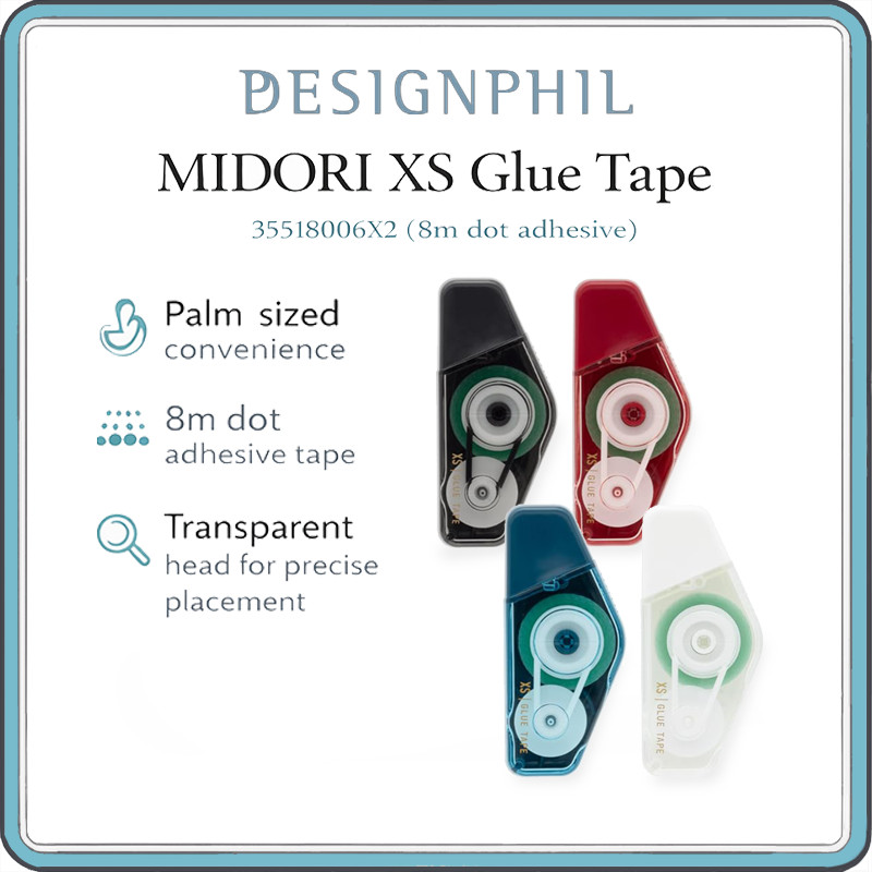 MIDORI XS Glue Tape 2 Pack, Mini Dot Adhesive Roller 8m – Compact Portable Tape Glue with Cap & Clea