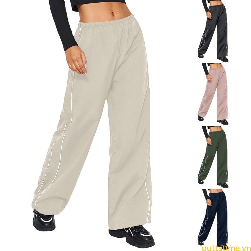 Womens Parachute Pants Wide Leg Baggy Pants  Elastic Waist Jogger Sweatpants