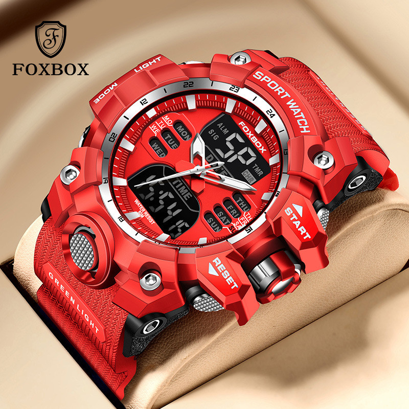 Đồng hồ điện tử hiển thị kép FOXBOX / Youth Lịch chống nước đa chức năng Đồng hồ đeo tay chống sốc 7