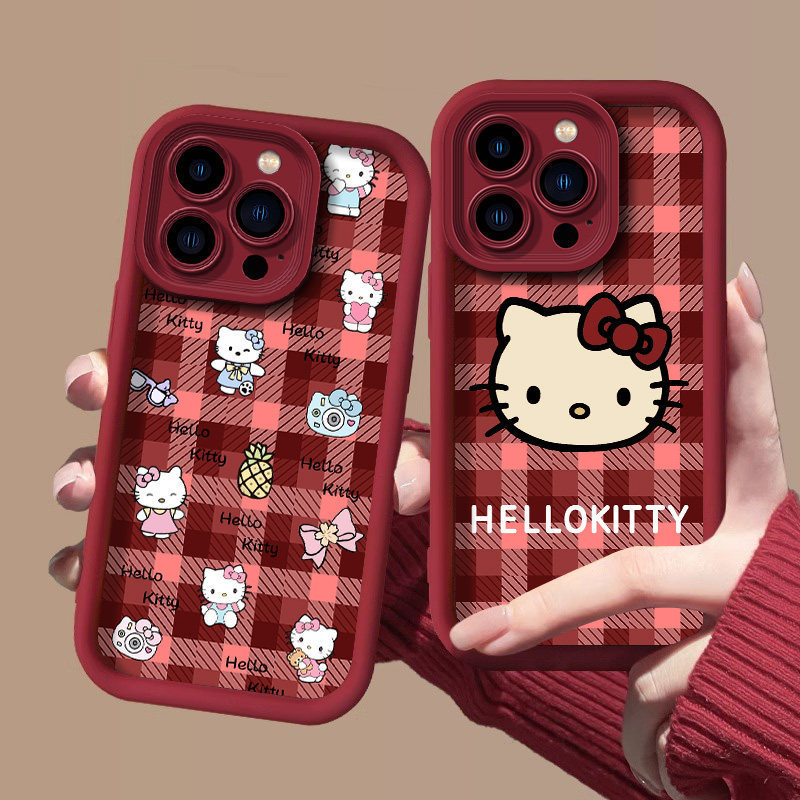 Ốp lưng iPhone Mèo Kitty dễ thương kẻ ô Cho iPhone16 Pro max iPhone 15 11 12 13 14 plus Pro max iPho