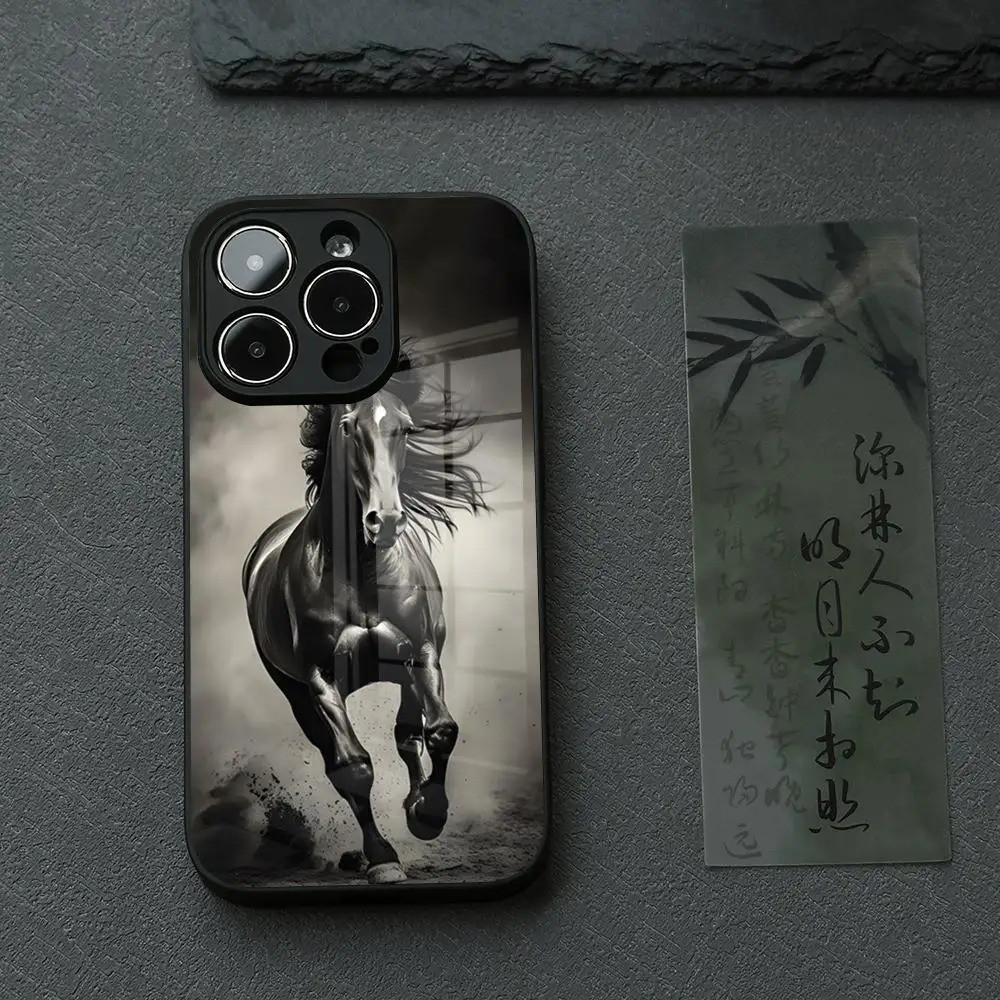 BK-3 Dark Horse Animal Phone Case Cho IPhone 17 16 14 Pro 15 13 12 Max 11 XR Luxury Glass Cove