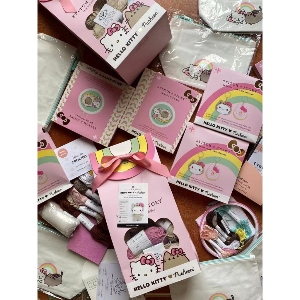 Kitty Pusheen Handmade Búp Bê DIY Đan Móc Mặt Dây Chuyền Móc Khóa KT Cat Cross Stitch