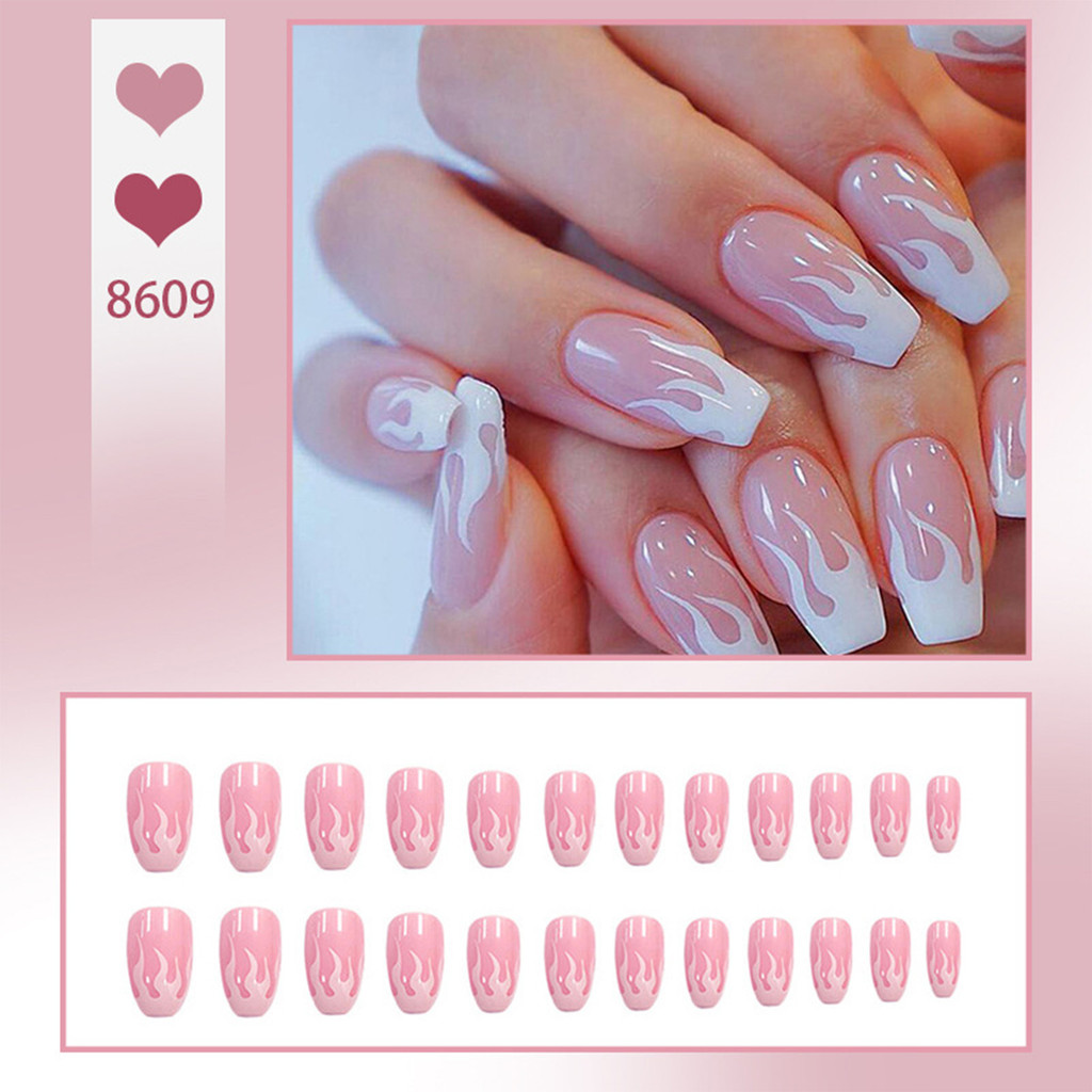 Pink Long Press on Nails Kit - Full Cover Stick on Nails có keo dán cho nữ Làm móng tay DIY