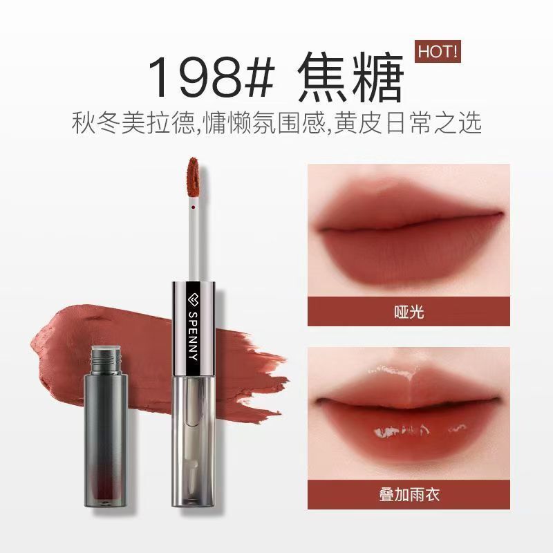 Son môi hai đầu Spenny Lip Glaze Mirror Water Gloss Không dễ dính Son môi