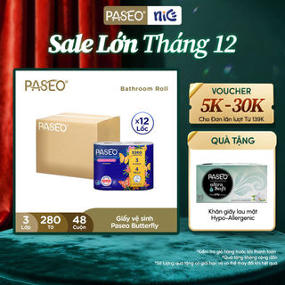  Thùng 12 Lốc Giấy Vệ Sinh Paseo 3 Lớp Mềm Mịn Cao Cấp 4 Cuộn lốc - Tan Nhanh 
