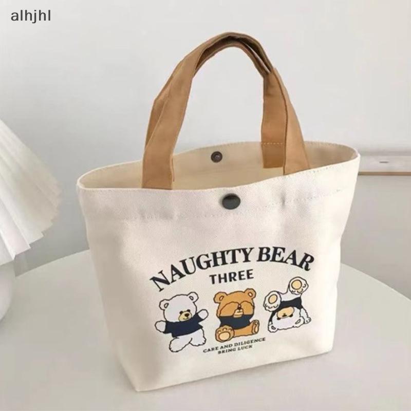 AL Canvas Bag Small Versatile Handbag Female Student Lunch Box Bag Simple Tote Bag Office Worker Lun