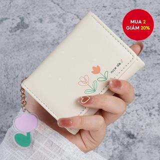 Ví PU Phong Cách Hàn Quốc - Thiết Kế Nhỏ Gọn 3 Tầng - In Bó Hoa Hoạt Hình Dễ Thương - Phụ Kiện Thời Trang Sinh Viên​