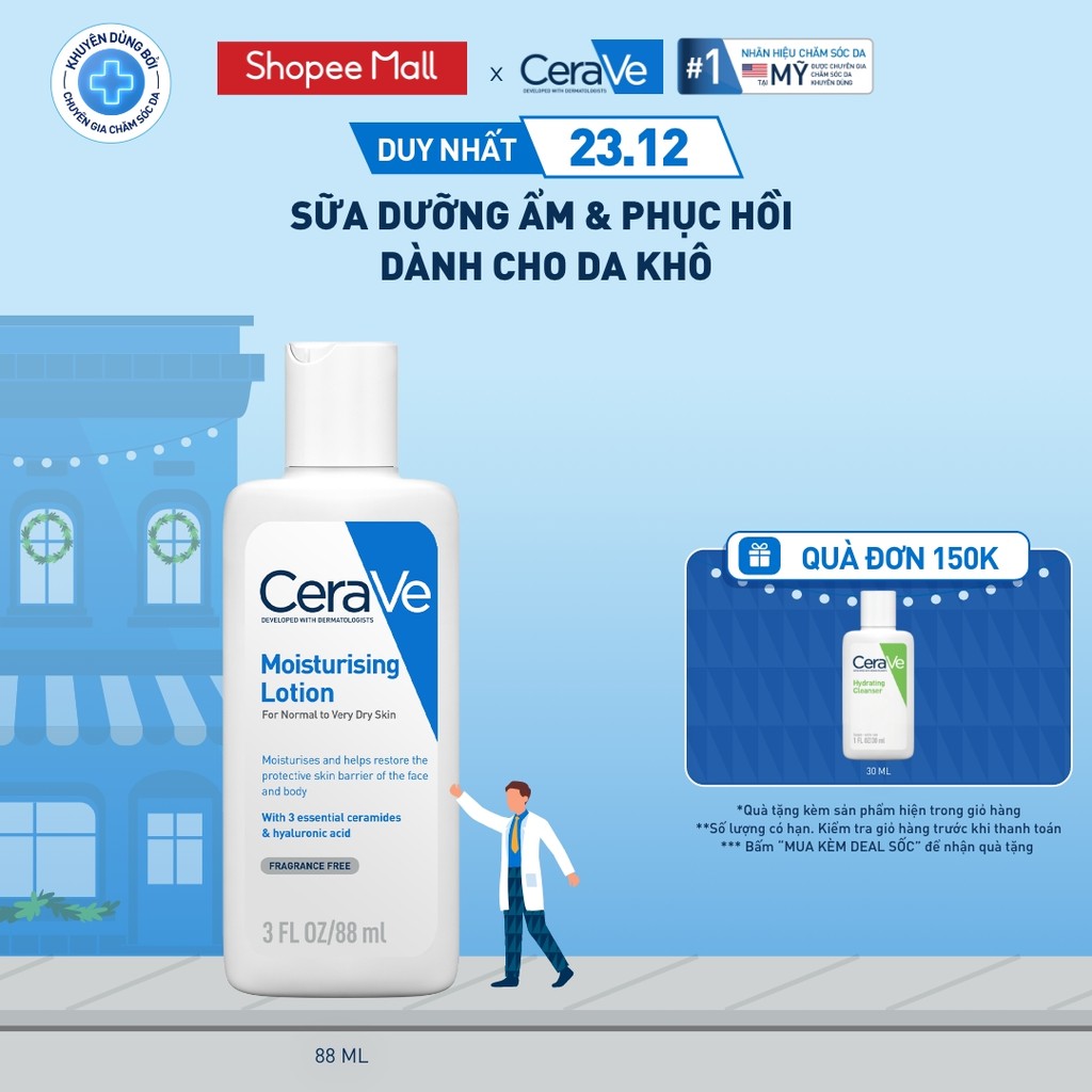 Sữa dưỡng ẩm phục hồi chuyên sâu và giữ da ẩm mịn suốt 48H CERAVE MOISTURISING LOTION 88ML | BigBuy360 - bigbuy360.vn