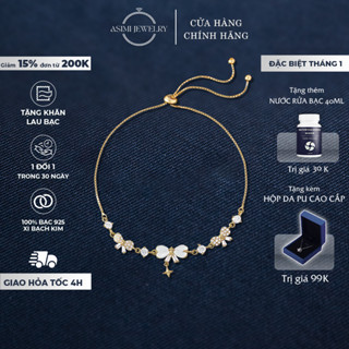  Lắc tay bạc nữ mạ vàng Nơ Hoàng Gia Asimi lắc tay bạc Ý S925 rút sang trọng Royal Grace LT48 