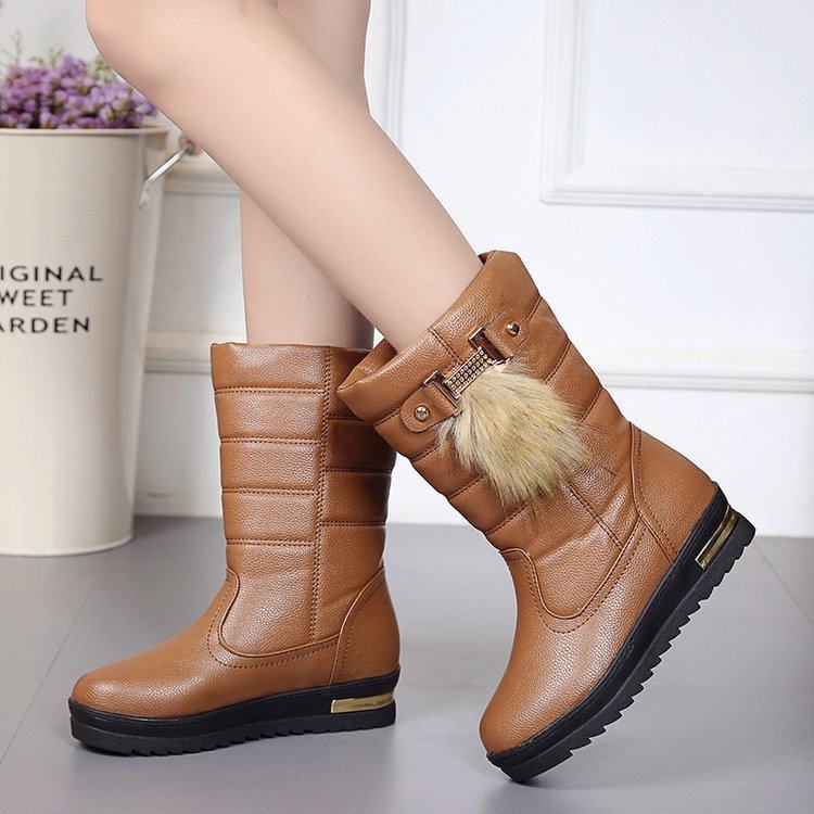 Giày Bốt Nữ Da Giày Nữ Phong Cách Mới Giày Bốt Nữ Lông Cừu-Fleece Giày Bốt Nữ Mùa Đông Ấm Áp Giày Bố