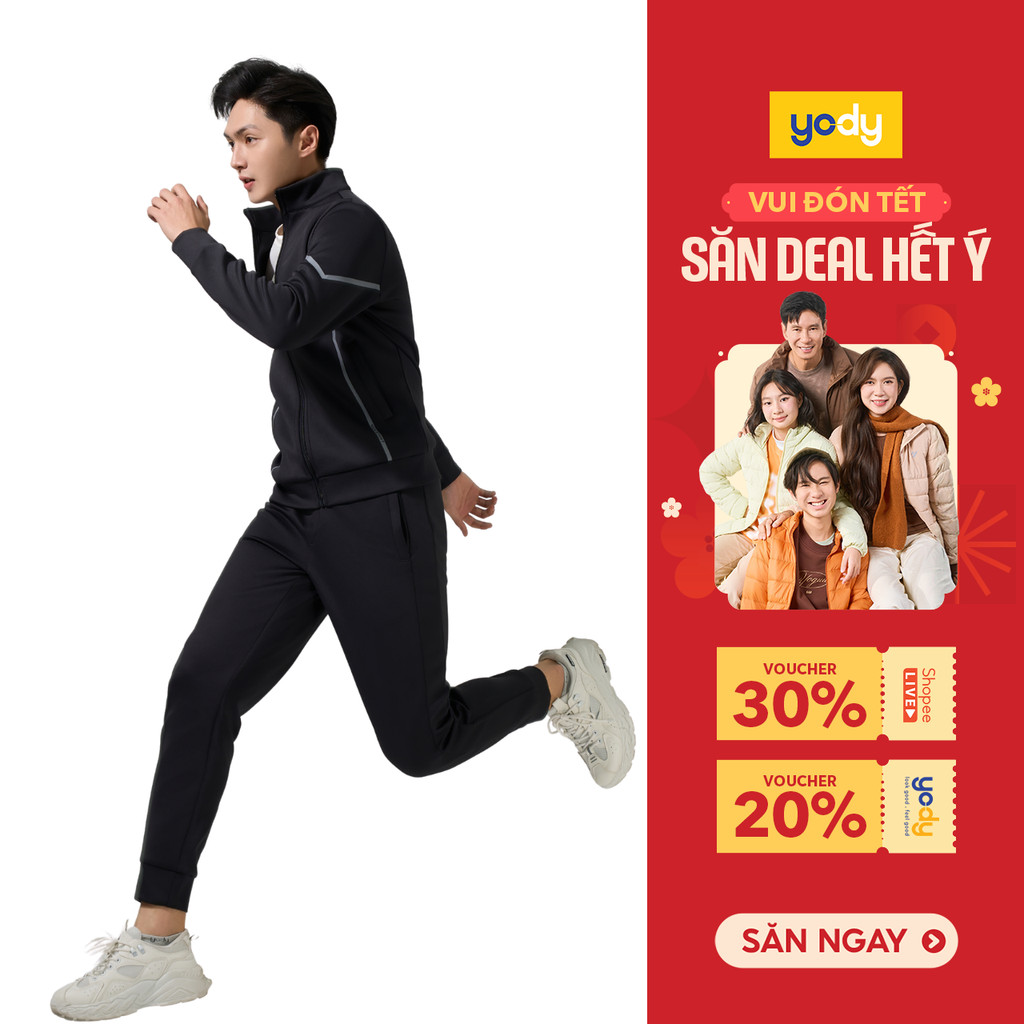 Bộ đồ thể thao nam Yody set đồ thu đông áo khoá kéo thoải mái năng động SDM7006