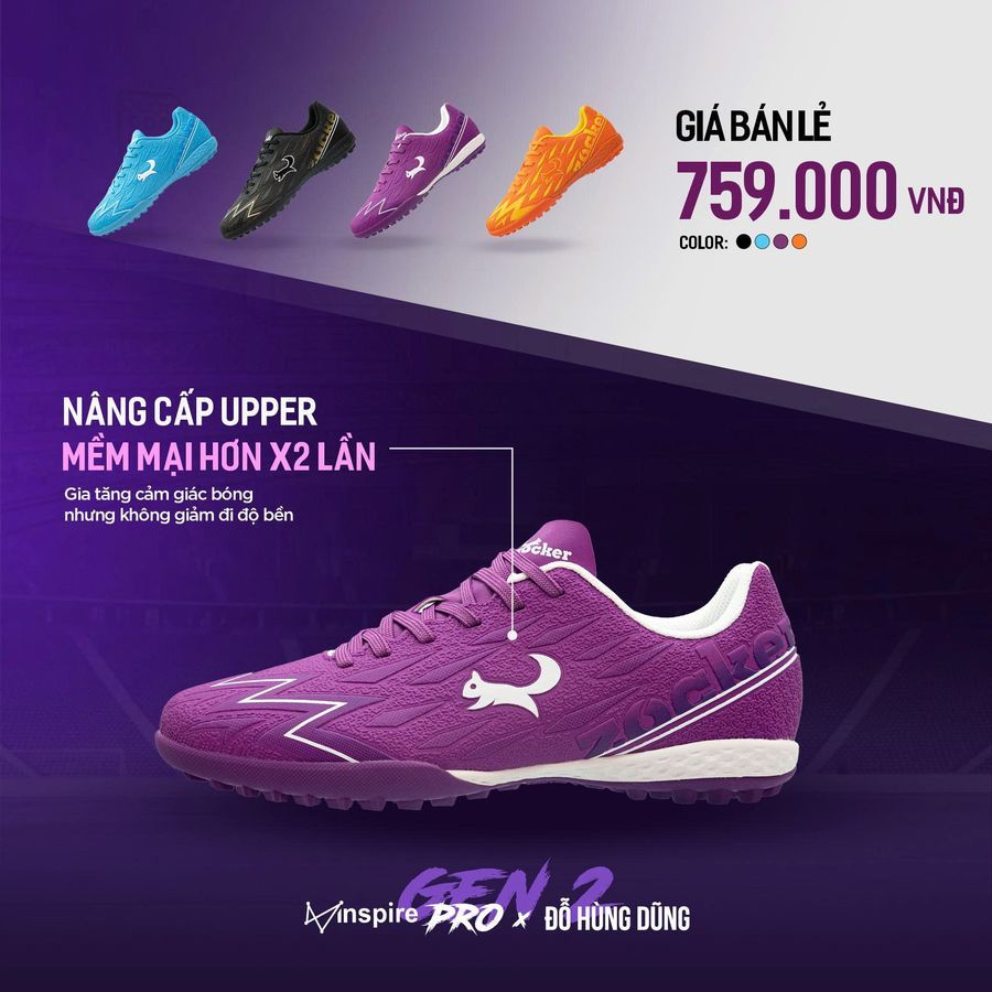 Giày Đá Bóng Zocker Inspire Pro Gen 2 - Giày Đá Banh Thoáng Khí Êm Ái