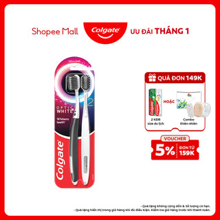  Bộ 2 bàn chải Colgate trắng răng Optic White đầu chải to lông chải 2 tầng xoắn kép 