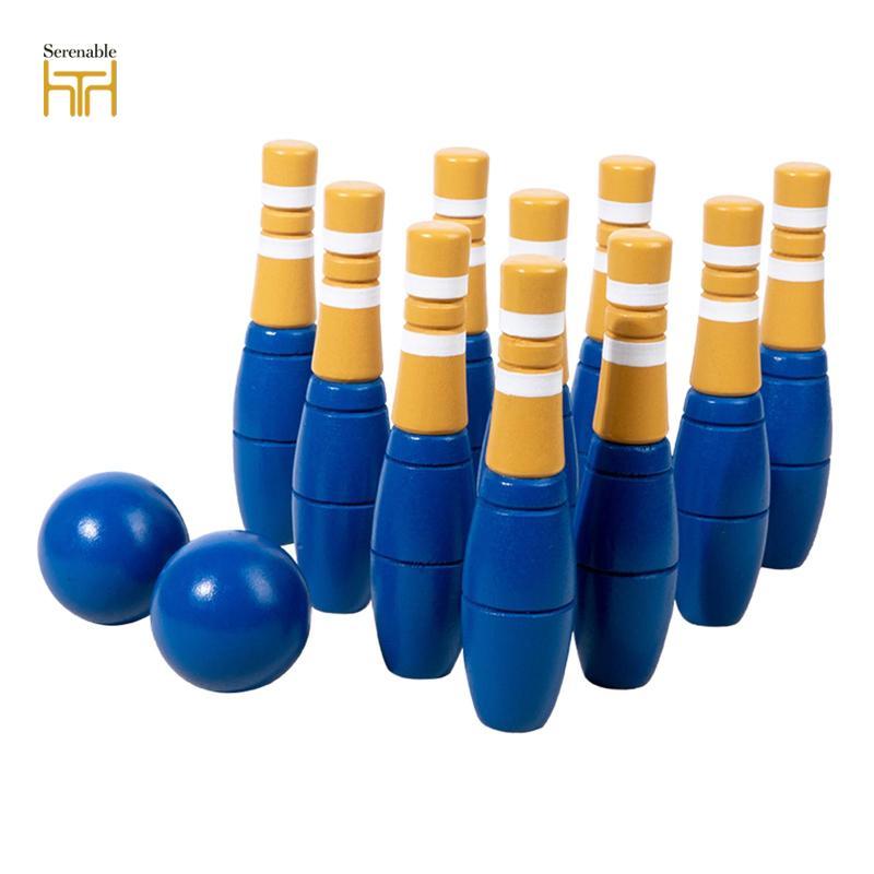 Bộ 10 Chiếc Bowling Bằng Gỗ, Đồ Chơi Bowling Trẻ Em Và Túi Đựng, Gia Đình Vui Nhạt Bowling Bãi Cỏ, C