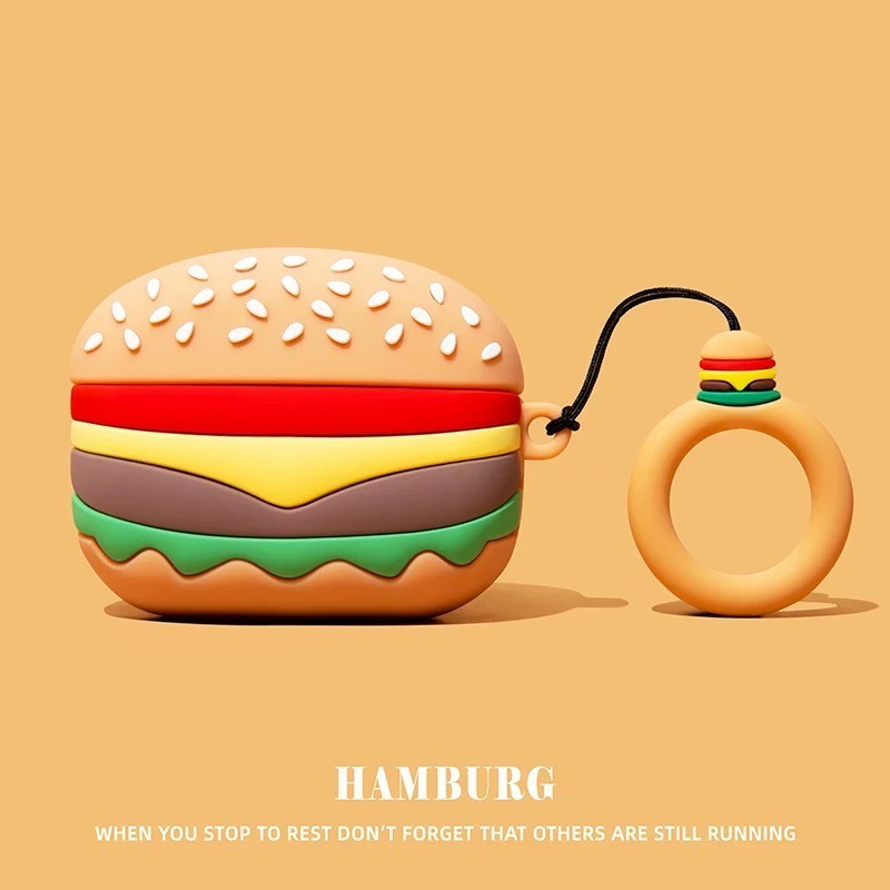 Phim hoạt hình Hamburger Vỏ AirPods dễ thương Vỏ silicon AirPods Pro 3 Vỏ tai nghe AirPods 4 Vỏ bảo 