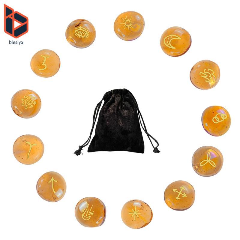 13x Runes Set Công cụ giải phẫu Túi dây rút Thủy tinh Runes Món quà phù thủy