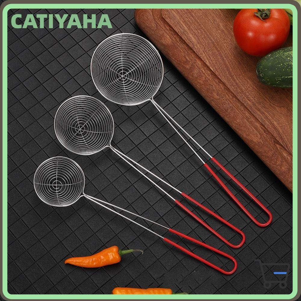 CATIYAHA Thìa Trà Sữa , Thép không gỉ Boba Lọc Rây Lọc, Rây Rây Đỏ Tay Cầm Trà Sữa Cửa Hàng Essentia