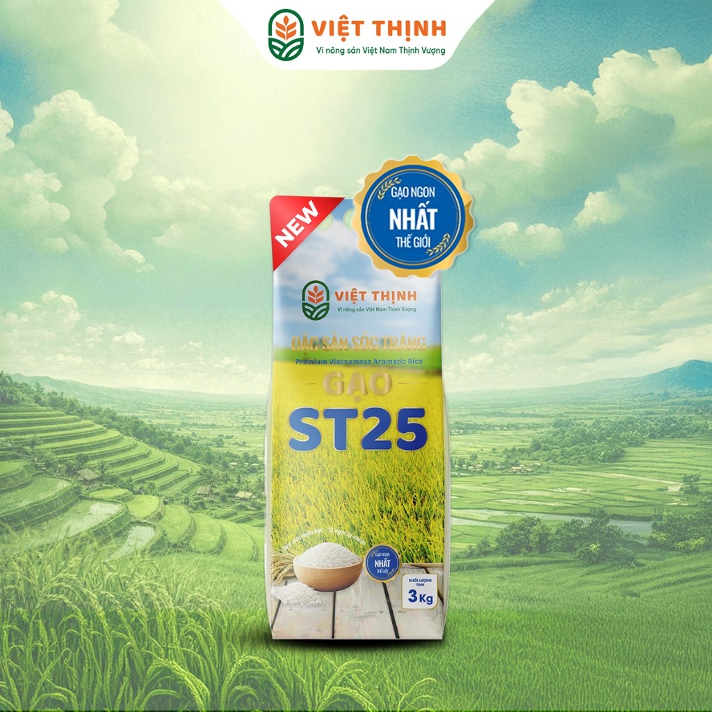 GẠO ST25 - 3KG - DẺO CƠM MỀM HẠT - GẠO VIỆT THỊNH