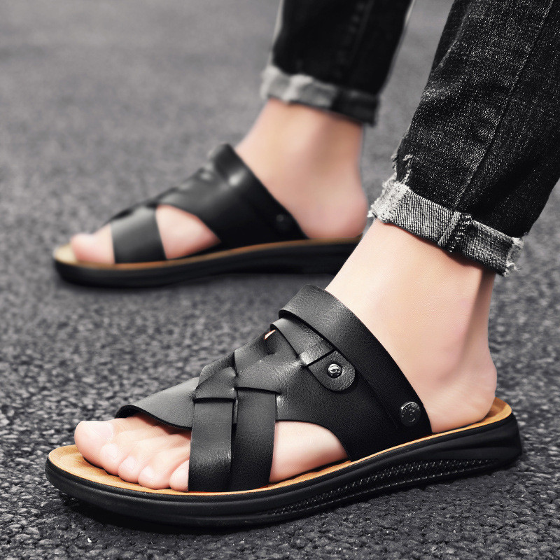Giày Sandal Nam Ngoài Trời Đế Mềm Đi Biển Giày Sandal Kích Thước Lớn Giày Nam Hai Tay Sandal Nam FJU