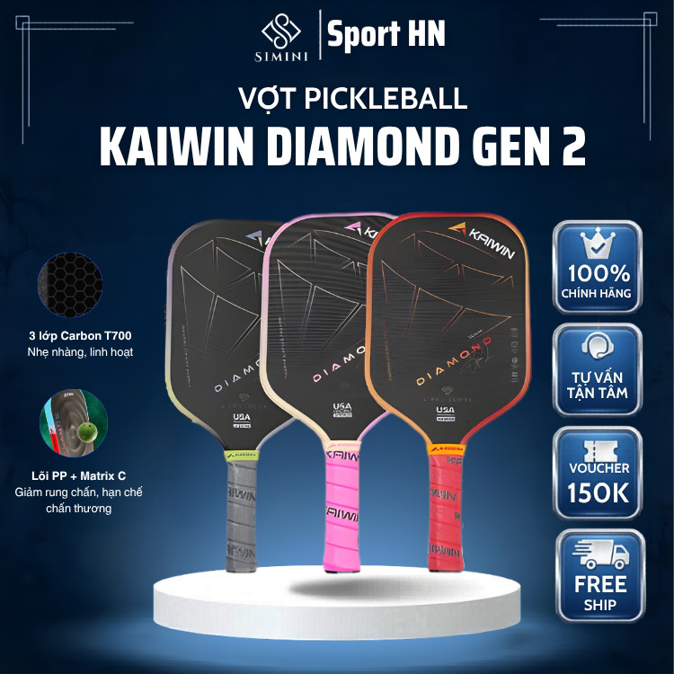 Vợt Pickleball Cao Cấp Kaiwin Diamond Gen 2 – Đạt Chuẩn USA Pickleball, Cán Êm, Trợ Lực,  Siêu Thị T