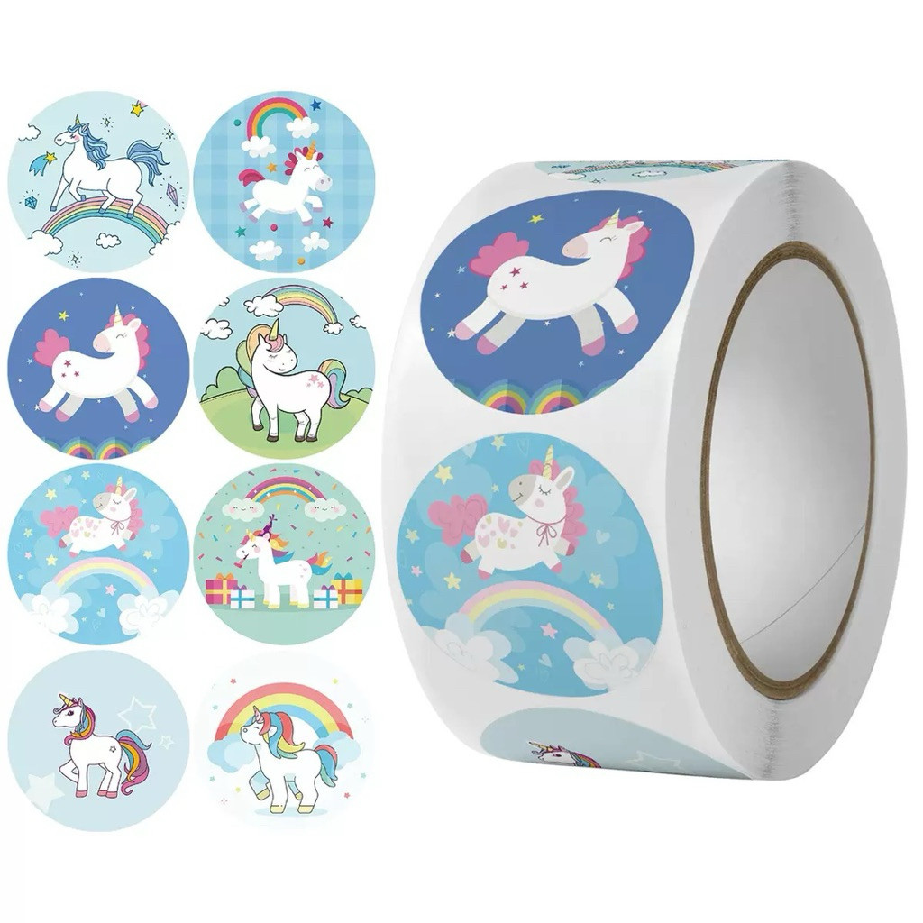 Unicorn stickers for children, 500 pieces/roll, 2.5cm round – Preschool reward stickers, cute cartoo
