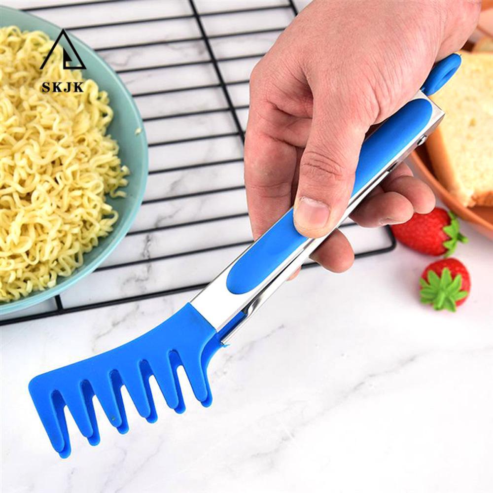 SKJK Noodle Tong Thép không gỉ Thịt nướng Snack Salad Silicone Pasta Dụng cụ nấu ăn