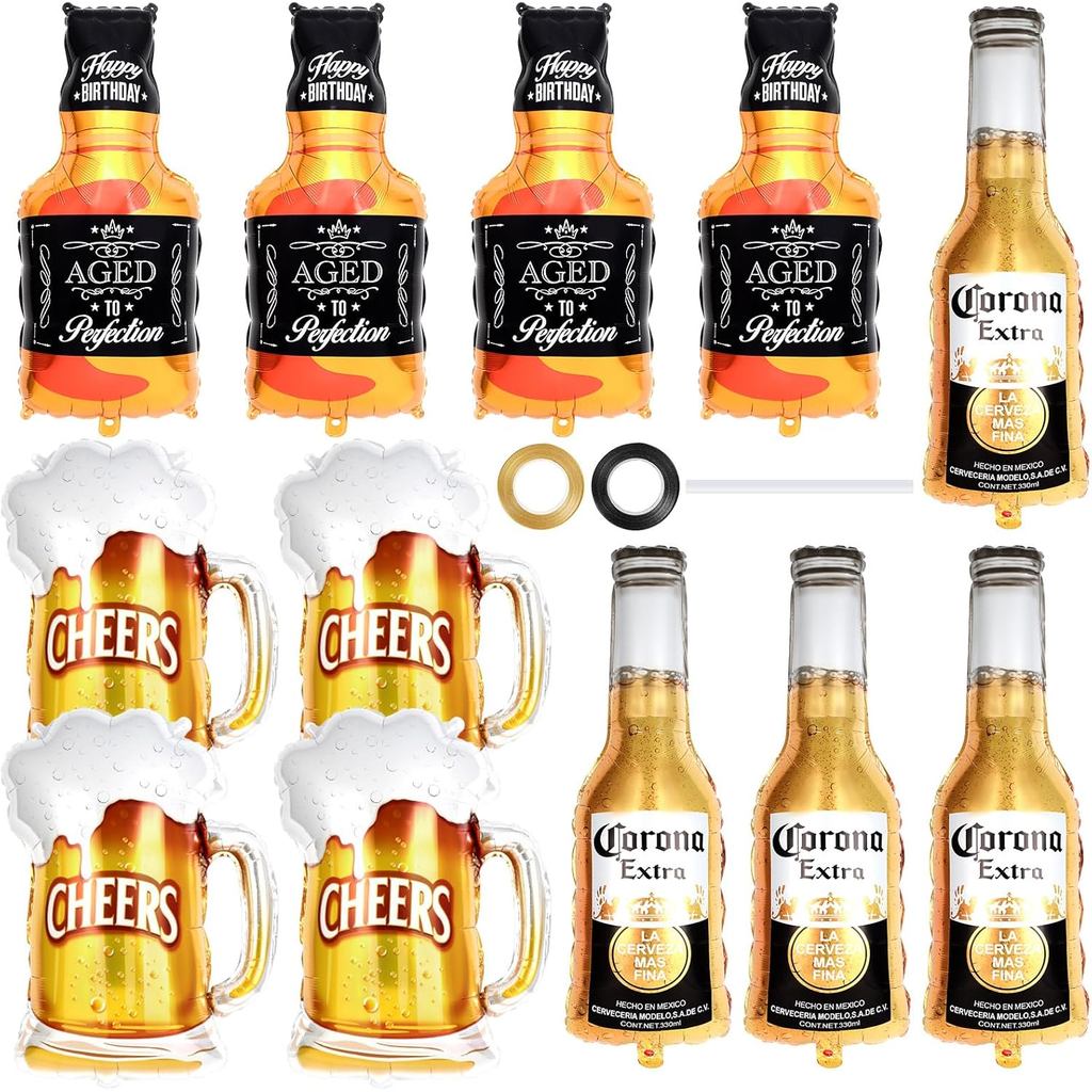 12 Chiếc Corona Whisky Bia Cốc Bóng Bay, Bóng Bay Whisky, Bia Corona Mylar Helium Bóng Dành Cho Nam 